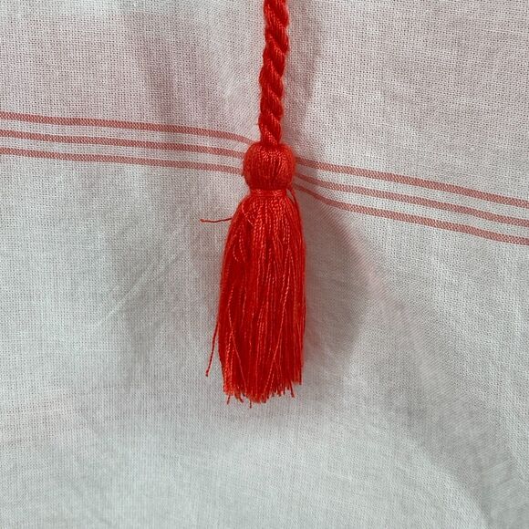 J.CREW Tunic M Boho Embroidered Tasseled Striped 3/4 Cover Up Cotton White Red - Picture 8 of 16